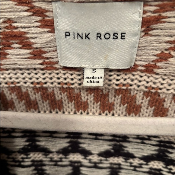 Pink Rose Boho Aztec Long Open Cardigan Cozy Fall Sweater Size S - Picture 2 of 6